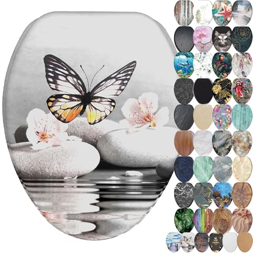 SANILO Wooden Toilet Seat with Soft Close [ELONGATED] - Decorative, Quiet & Slow Close Molded Wood Seat - With Strong Bumpers & Hinges - Adjustable Fit - Vanesa - color: Vanesa