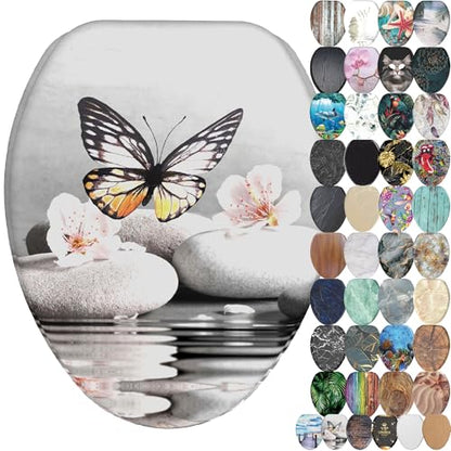 SANILO Wooden Toilet Seat with Soft Close [ELONGATED] - Decorative, Quiet & Slow Close Molded Wood Seat - With Strong Bumpers & Hinges - Adjustable Fit - Vanesa - color: Vanesa