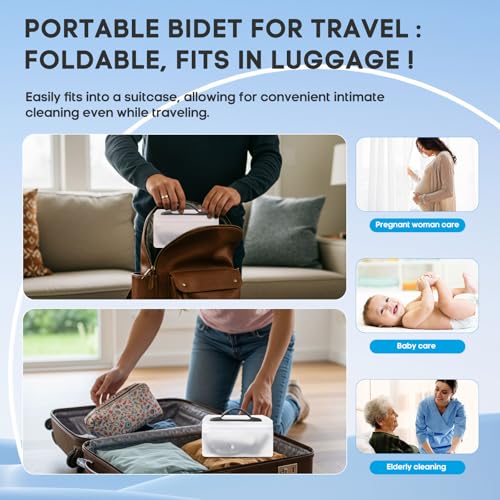 Portable Travel Electric Bidet Sprayer, Jamini Rechargeable Handheld Bidet Kit for Personal Cleaning, 2.3L Water Tank with Dual Pressure Settings for Baby Care, Postpartum, Camping HDDSC-01