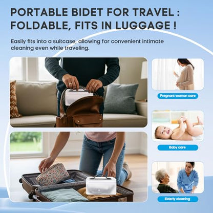 Portable Travel Electric Bidet Sprayer, Jamini Rechargeable Handheld Bidet Kit for Personal Cleaning, 2.3L Water Tank with Dual Pressure Settings for Baby Care, Postpartum, Camping HDDSC-01