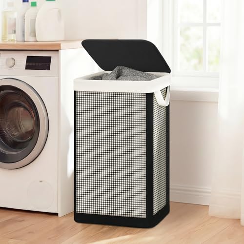 STO STO Laundry Hamper with Lid, 90L Large 1 Section Laundry Sorter, Laundry Basket with Removable Washable Canvas Liner Bag, Breathable Clothes Hamper for Bedroom Bathroom Laundry Room Closet Dorm - size: 1-Section