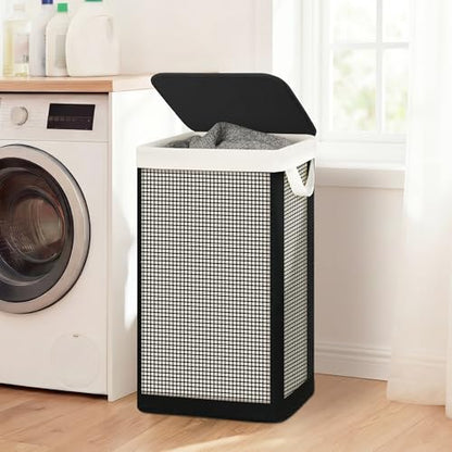STO STO Laundry Hamper with Lid, 90L Large 1 Section Laundry Sorter, Laundry Basket with Removable Washable Canvas Liner Bag, Breathable Clothes Hamper for Bedroom Bathroom Laundry Room Closet Dorm - size: 1-Section