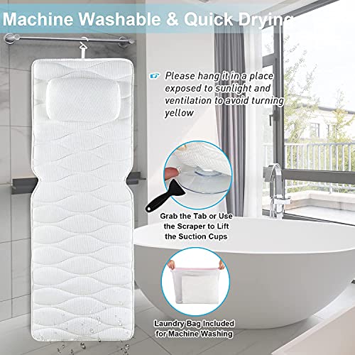 OMYSTYLE Full Body Bath Pillow, Bath Pillows for tub with Mesh Washing Bag & 21 Non-Slip Suction Cups, Spa Bathtub for Head Neck Shoulder and Back Support - 5D Air Mesh & Quick Drying - color: White