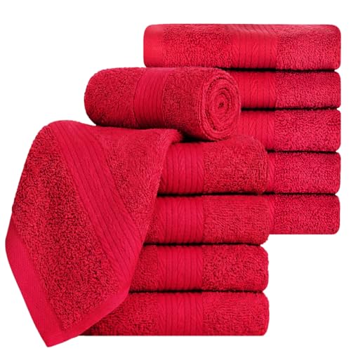 100% Cotton Washcloths 12x12 Inches, 600 GSM, Soft & Absorbent, Durable, Set of 10, Red - color: Red, size: Washcloth Set of 10