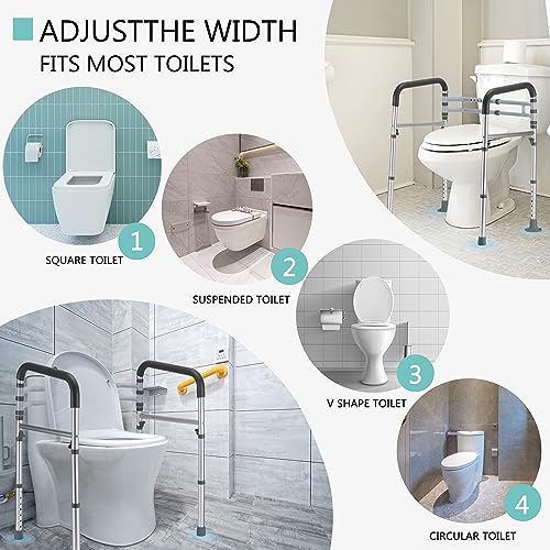 Lianjindun Toilet Safety Rails, 350 lbs, Adjustable Height & Width | Fits Most Toilets, Foldable Design, 350 Lbs Capacity, Aluminum Toilet Frame, Toilet Handles for Seniors, Disabled, Handicap - color: Gray