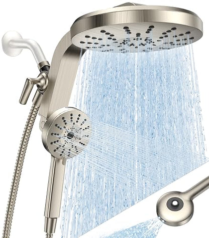 High Pressure Rain Showerhead Combo, Magnetic Shower Head Set with Detachable 8-Mode Handheld Shower Spray, Adjustable Angle Dual Showerhead with Built-in Magnetic Docking, Power Jets Brushed Nickel - color: Brushed Nickel