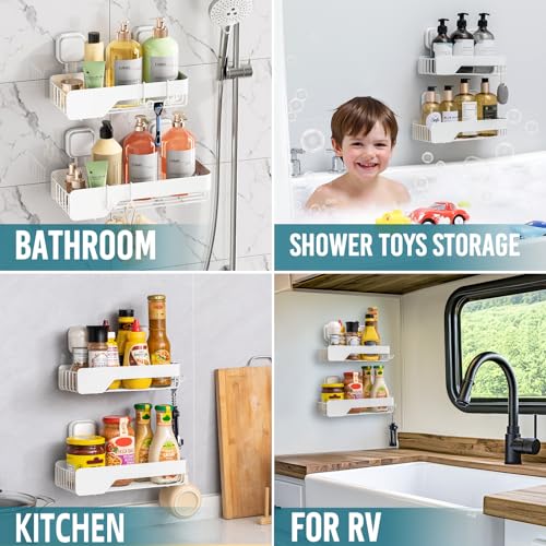TAILI Shower Caddy Suction Cup Rustproof Metal Shower Shelves White 2pack | Rustproof,No Drilling Wall Mounted Basket, Upgraded Removable Suction Cup Bathroom Organizer Heavy Duty Shampoo - color: White 2pack