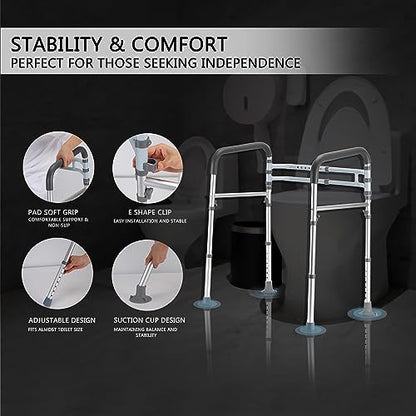 Lianjindun Toilet Safety Rails, 350 lbs, Adjustable Height & Width | Fits Most Toilets, Foldable Design, 350 Lbs Capacity, Aluminum Toilet Frame, Toilet Handles for Seniors, Disabled, Handicap - color: Gray