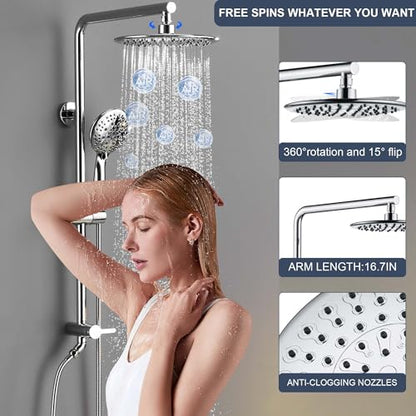 SonTiy 9" Shower Head with Handheld Spray, Rain Shower Heads System, 5 Spray Mode Handheld, Modern Shower System with Easy Reach Diverter, 72'' Hose and Height Adjustable Holder, Chrome - color: Chrome, style: 2.5 Gallons Per Minute-Round