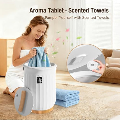 Towel Warmer for Bathroom, Portable Towel Warmer with Towel Clip, LED Display, Auto Shut-Off, Safety Lock, Towel Warmer Bucket Fits Two Oversized Towels, Bathrobes, Blankets, Pjs - White