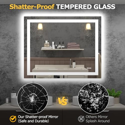 Hivone 40"X32" LED Bathroom Mirror with Lights, Anti-Fog, Dimmable, Backlit + Front Lit, Smart Bathroom Vanity Mirror, Memory Function, Shatterproof, Tempered Glass (Horizontal/Vertical) - size: 32"L x 40"W
