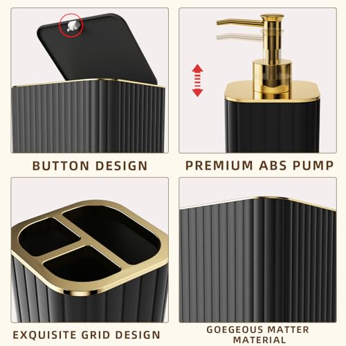 XLHOMO Bathroom Accessory Set - 26PC Bathroom Shower Curtain and Rug Set, Bathroom Accessories Set, Black Bathroom Set with Trash Can, Toilet Brush, Qtip Holder & Soap Dispenser - style: Black