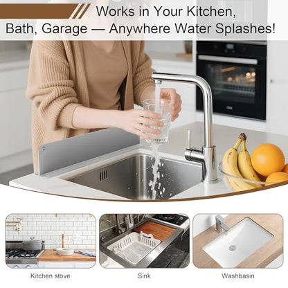 Mofason Silicone Sink Splash Guard for Kitchen Sink Water Splash Guard Grey | 17.3"x4.1" in splash guard for kitchen counter sink area behind faucet with suction cup, sink backsplash guard for front edge - color: Gray