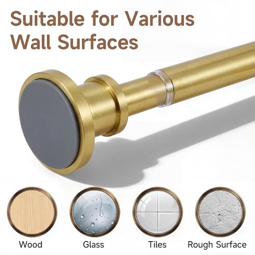 Gold Tension Curtain Rod 24 to 64 Inch(2-5.3ft) - Spring Tension Shower Curtain Rod, No Drilling Brass Gold Tension Rod for Curtains Windows Closet Kitchen - color: Gold, size: 24-64 Inches