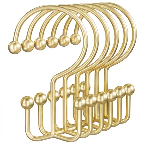 OEH Shower Curtain Hooks, Metal Shower Curtain Rings, Gold Shower Curtain Hooks Rust Proof, Double Shower Rings for Curtain, Easy Install Anti-Drop Shower Hooks for Shower Curtain (Gold, 12 Pack) - color: Gold, size: 12 Pack