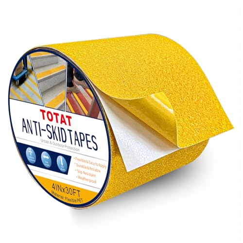 PET Heavy Duty Anti-Slip Tape 4" x30FT Yellow Industrial Safety Grip Tape for Warehouse Stairs Pool Decks & Walkways Waterproof Non-Skid Traction Tape for High Traffic Areas - size: 4 IN
