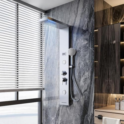Garvee Shower Panel Tower 6-Function LED Rainfall Body Jets SS Brushed Nickel