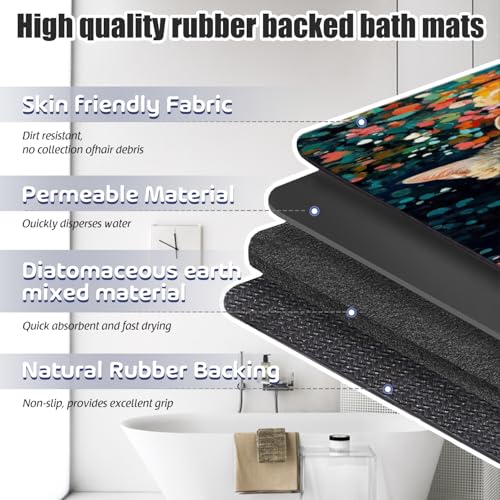 Bathroom Runner Mat Rugs Long,Cute Cat Kitten Pink Flower Design Diatomite Stone Bath Mat Large Absorbent Diatomaceous Earth Mat Non Slip Fast Dry Shower Mat Bathroom Rugs Floor Mat 16x42in - color: Design14