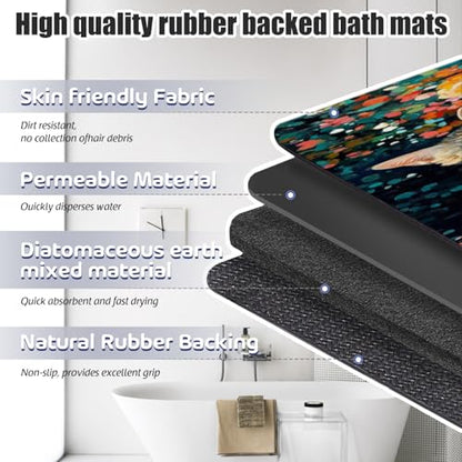 Bathroom Runner Mat Rugs Long,Cute Cat Kitten Pink Flower Design Diatomite Stone Bath Mat Large Absorbent Diatomaceous Earth Mat Non Slip Fast Dry Shower Mat Bathroom Rugs Floor Mat 16x42in - color: Design14