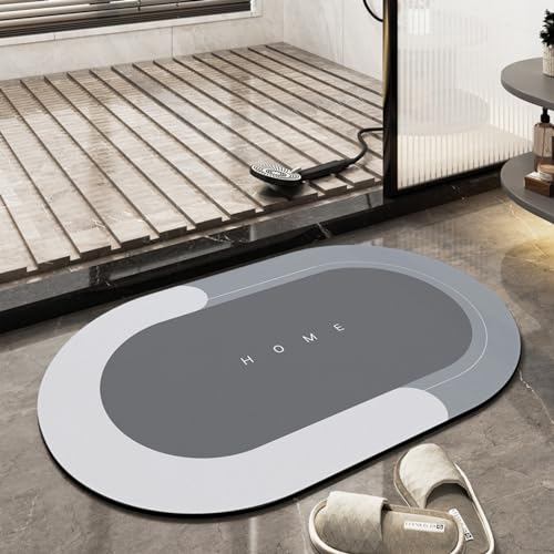 Super Absorbent Bath Mat, Quick-drying Bathroom Mats, Super Absorbent Living Room Floor Mat , Rubber Non-slip Bottom, Easy to Clean Bathroom Rugs, Simple Kitchen Doormat (Oval Light Gray, 50x80cm) - color: Oval Light Gray, size: 50 x 80 cm