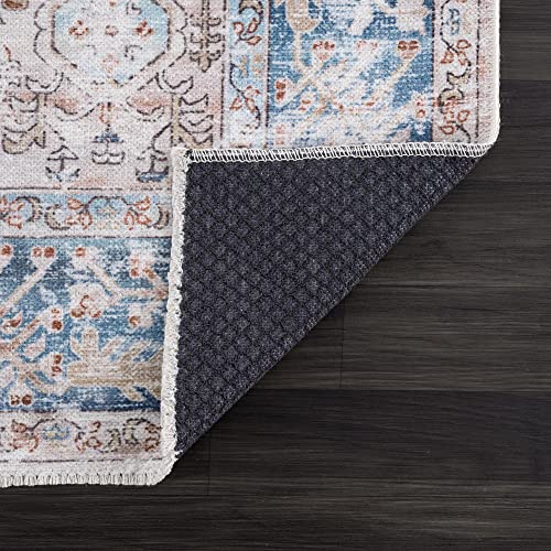 Bloom Rugs Caria Washable Non-Slip 8x10 Rug - Beige/Ocean Blue Traditional Area Rug for Living Room, Bedroom, Dining Room, and Kitchen - Exact Size: 7'8" x 10' - color: Beige / Ocean Blue, size: 8' x 10' (Rectangular)
