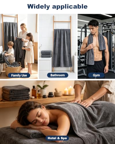 Lumimi Towels 4 Soft Microfiber Bath Towel Set Salon Gym Yoga Travel Super Absorbent Light Dry Fast Durable, 55" L x 27" W, 4 Piece Dark Grey - color: Dark Grey, size: 4 Bath Towels