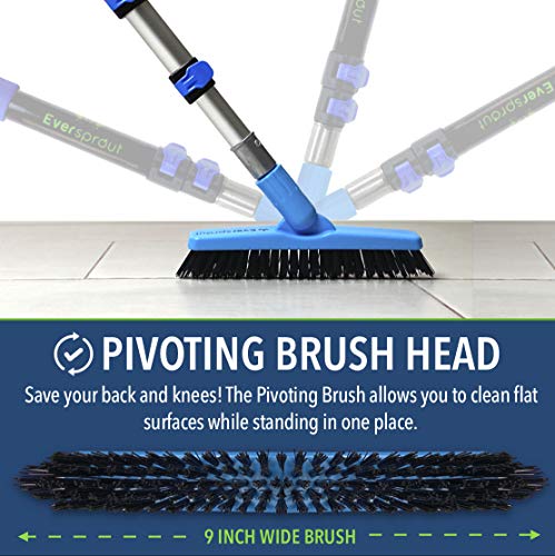 EVERSPROUT 1.5-to-3 Foot Grout Brush Scrubber Pro w/Long Handle Pole | Stiff V-Shape Bristles Built for Corners & Tough Grime | Swivel Design Cleans Shower Tile, Kitchen, Bathroom, Outdoor Concrete - style: Grout Brush + 3' Pole