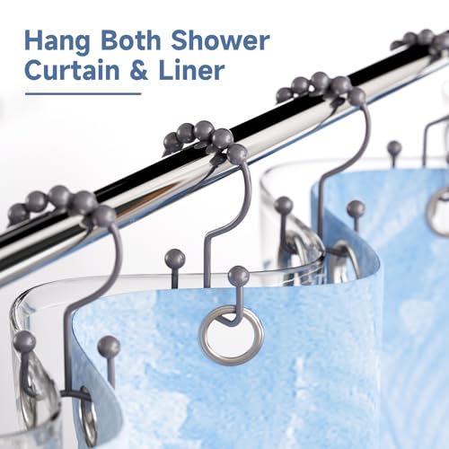 Titanker Shower Curtain Hooks Rings, Rust-Resistant Metal Double Glide Shower Hooks for Bathroom Shower Rods Curtains, Set of 12 Hooks - Neutral Gray - color: Neutral Gray, style: Modern