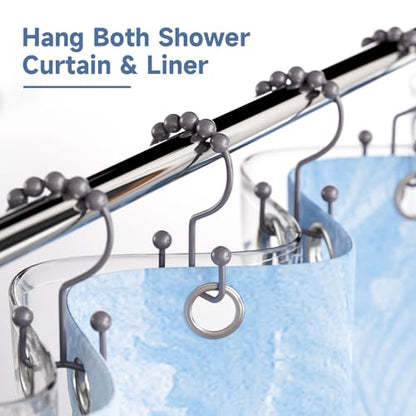 Titanker Shower Curtain Hooks Rings, Rust-Resistant Metal Double Glide Shower Hooks for Bathroom Shower Rods Curtains, Set of 12 Hooks - Neutral Gray - color: Neutral Gray, style: Modern