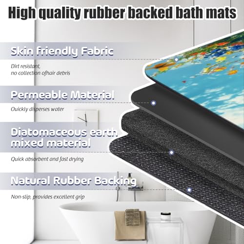 Bathroom Runner Mat Rugs Long,Cat Flower Garden Butterflies 3d beautiful Diatomite Stone Bath Mat Large Absorbent Diatomaceous Earth Mat Non Slip Fast Dry Shower Mat Bathroom Rugs Floor Mat 16x42in - color: Design19