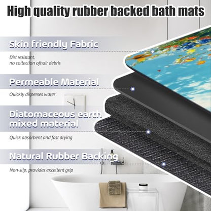 Bathroom Runner Mat Rugs Long,Cat Flower Garden Butterflies 3d beautiful Diatomite Stone Bath Mat Large Absorbent Diatomaceous Earth Mat Non Slip Fast Dry Shower Mat Bathroom Rugs Floor Mat 16x42in - color: Design19