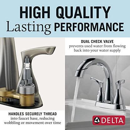 Delta Broadmoor Centerset Chrome Bathroom Faucet with Sprayer, 4 Inch 3 Hole Bathroom Sink Faucet with Pull Out Sprayer, Push-Pop Drain, Chrome 25765LF-PD - color: Chrome