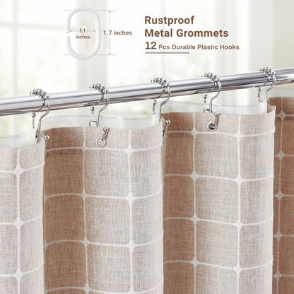 Taupe 3-in-1 Boho Linen Heavy Duty Shower Curtain with Liner, 72x72 | 330GSM Linen Blend, Waterproof Clear PEVA Liner, Heavy Duty Fabric, 12 Plastic Hooks, Rustic Bohemian Style, Machine Washable - color: Taupe With Liner, size: 72"W x 72"L (Pack of 1)