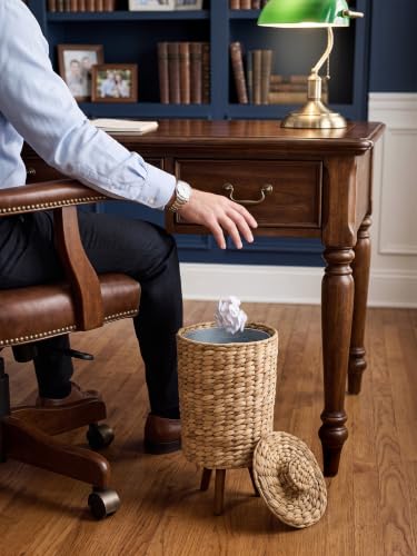 Tidita Wicker Trash Can with Lid, Decorative Bathroom Trash Can, 1.5 Gallon | Water Hyacinth Material, Wooden Legs, Removable Liner, Handwoven, Space-Saving Design, Assembly Required, Rustic & Boho Style - size: 1.5 Gallons