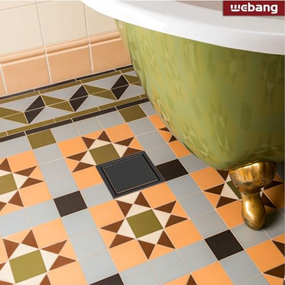 4 Inch Square Shower Drain Bronze Floor Drain with Flange Reversible 2-in-1 Cover Tile Insert Grate Removable SUS304 Stainless Steel CUPC Certified Oil Rubbed Bronze - color: Oil Rubbed Bronze, size: 4 Inch