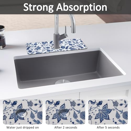 15" X 5.5" Kitchen Sink Splash Guard Faucet Mat Floral Super Absorbent Fast Drying Faucet Guard & Draining Mat Sink Splash Guard Behind Faucet for Kitchen, Bathroom - size: 15" x 5.5"