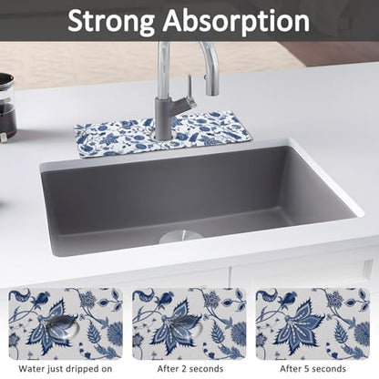 15" X 5.5" Kitchen Sink Splash Guard Faucet Mat Floral Super Absorbent Fast Drying Faucet Guard & Draining Mat Sink Splash Guard Behind Faucet for Kitchen, Bathroom - size: 15" x 5.5"