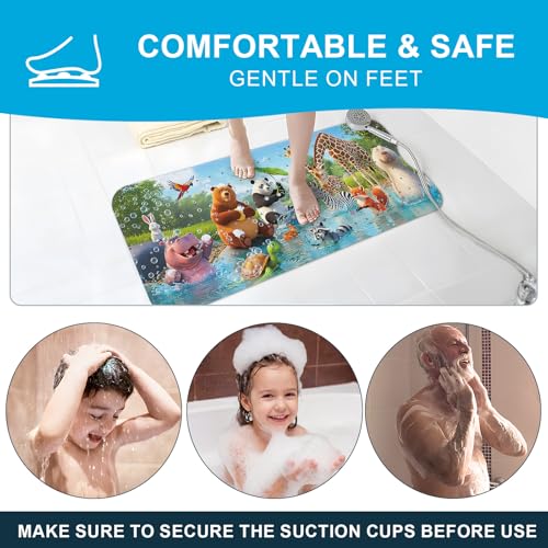 Baby Bath Mat for Tub Non Slip Kids, BPA Free Extra Long Bathtub Mat 40x16 with Drain Holes and 200 Suction Cups, Non Toxic Machine Washable Toddler Bath Mat, Eco-Friendly Certified - color: Morning
