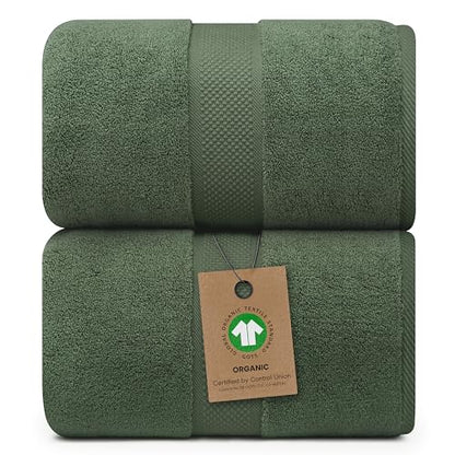 100% Organic Luxury Bath Sheets - GOTS Certified - Extra Large 35x70 Inches (Pack of 2) Zero-Twist, Long-Staple Cotton Bath Sheet Set (Hunter Green) - color: Hunter Green, size: 2pc Bath Sheets
