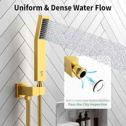 SR SUN RISE 16 Inch Ceiling Mounted Shower System Rain Mixer Shower Combo Set Rainfall Shower Head System Brushed Gold Shower Faucet Rough-in Valve Body and Trim Included - color: Brushed Gold, style: 16 inch