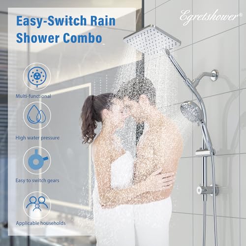 Rain Shower Head with Handheld High Pressure rainfall Shower Heads with Handheld Spray Combo,Premium Polished Chrome - color: Premium Polished Chrome
