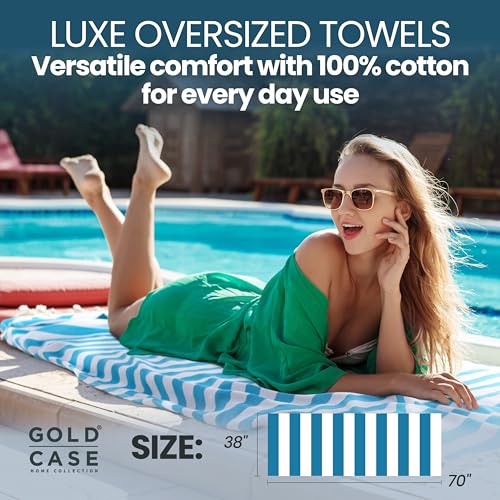 Gold CASE Turkish Beach Towel Set of 5 – 100% Cotton Beach Towels Oversized 70x38'' – MYRA Quick Dry Swim Towel – Lightweight Turkish Towels Set in Blue - color: Tones of Blue, size: Beach-Bath Towel Set of 5