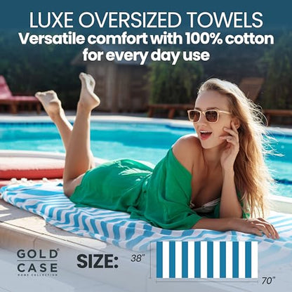 Gold CASE Turkish Beach Towel Set of 5 – 100% Cotton Beach Towels Oversized 70x38'' – MYRA Quick Dry Swim Towel – Lightweight Turkish Towels Set in Blue - color: Tones of Blue, size: Beach-Bath Towel Set of 5