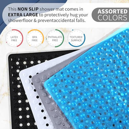 Yimobra Square Shower Floor Mat Non Slip, 21"X21" Machine Washable Bath Tub Mat, Soft on Feet, Bathmat with Drain Holes and Suction Cups, Fast Draining, Clear - color: Clear, size: 21 X 21 Inch