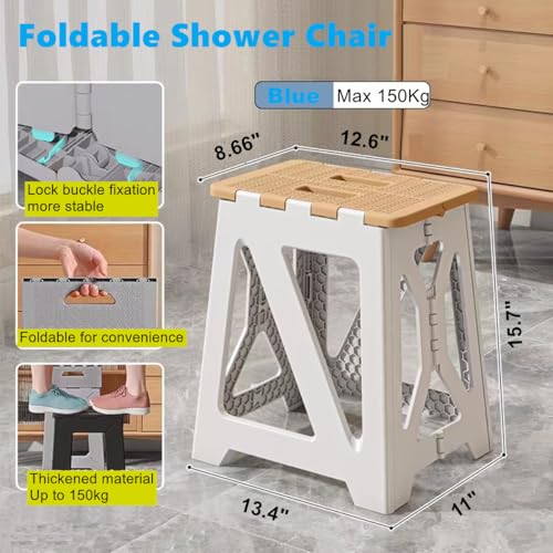 Foldable Bath Shower Safety Chair Seat Khaki, Foldable and Anti-Slip Bench Bathtub Stool for Elderly or Seniors (Foldable ShowerChair 15.7" H Khaki) - size: Foldable 15.7"H Khaki