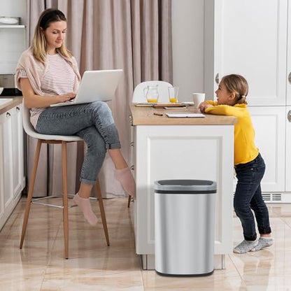 Kitchen Trash Can 13 Gallon Touchless Trash Bin with Lid,Stainless Steel | Automatic Motion Sensor Bathroom 50 Liter Trash Can ,Garbage Can Waterproof Garbage Bin Wastebasket for Toilet,Bedroom - color: Stainless Steel