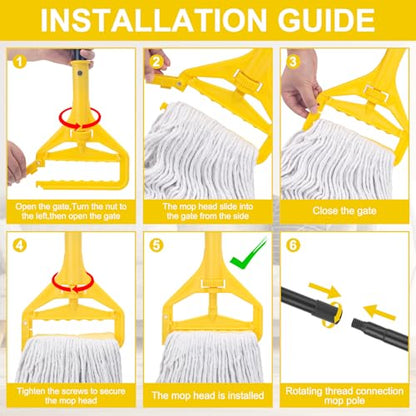 Commercial Mop with 3 Large Replacement Heads,Heavy Duty Industrial Mops | 59" Long Handle,for Floor Cleaning,Looped-End String Wet Cotton Mop for Home,Kitchen,Office,Garage,Concrete/Tile Floor - size: Large