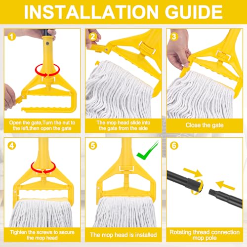 Commercial Mop with 2 Large Replacement Heads,Heavy Duty Industrial Mops | 59" Long Handle,for Floor Cleaning,Looped-End String Wet Cotton Mop for Home,Kitchen,Office,Garage,Concrete/Tile Floor - size: 1 Large Industrial Mop with 2 Mop Heads