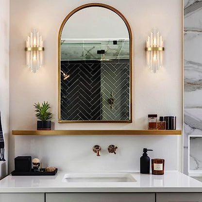 HOLKIRT Modern Gold Wall Sconce, Frosted Glass Vanity Light Set of 2 | Wall Mounted Light Fixture with Frosted Glass Rods, E12 Base, For Living Room Bedside Hallway Stairway Kitchen