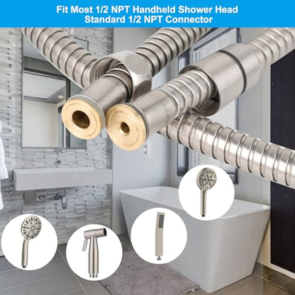 Hibbent All Metal Shower Hose, 90 Inch Stainless Steel Extra Long Bathroom Shower Hose Replacement, Anti-Twist Flexible Handheld Shower Head Hose Extension with Brass Insert & Nut, Brushed Nickel - color: Brushed Nickel, size: 90 Inch